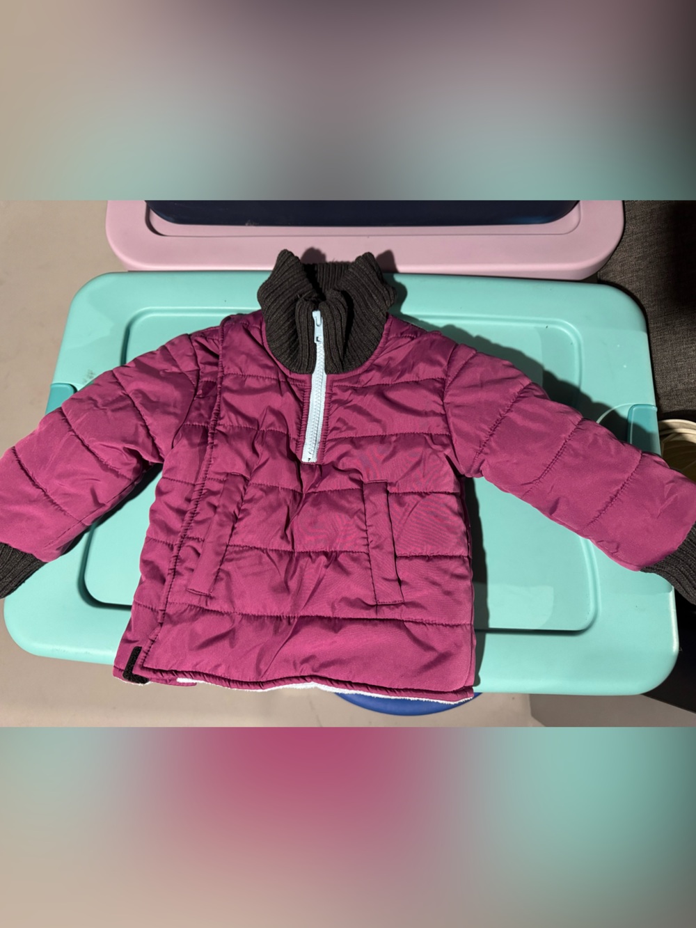 Buckle Me Baby Quilted Jacket in Magenta with Black Trim